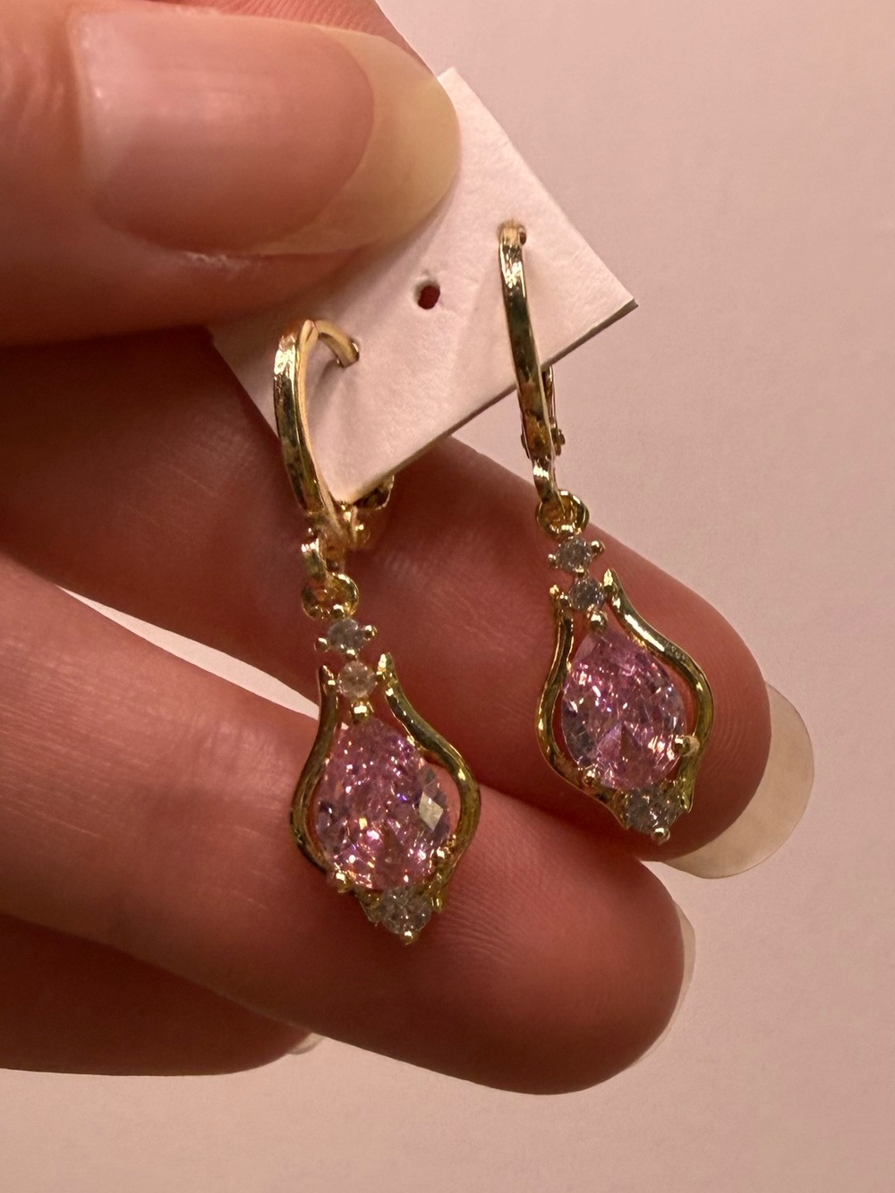 18k GP Pink Dangle Earrings